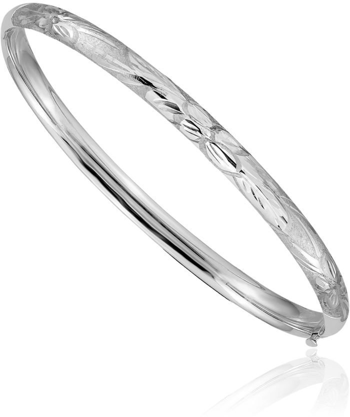 14K Solid 4.75mm White Gold Florentine Bangle Bracelet