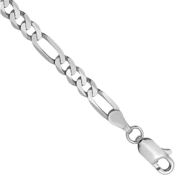 14K Solid 4mm White Gold Figaro Link Chain Bracelet