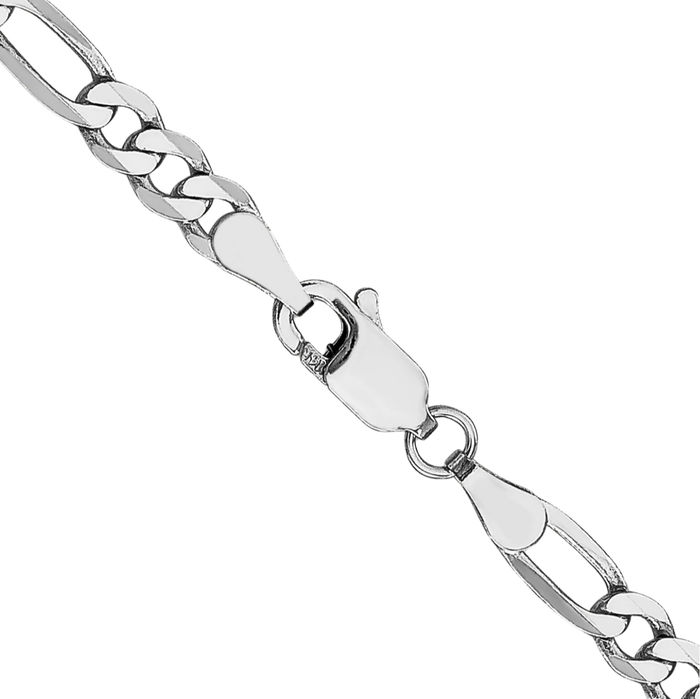 14K Solid 4mm White Gold Figaro Link Chain Necklace