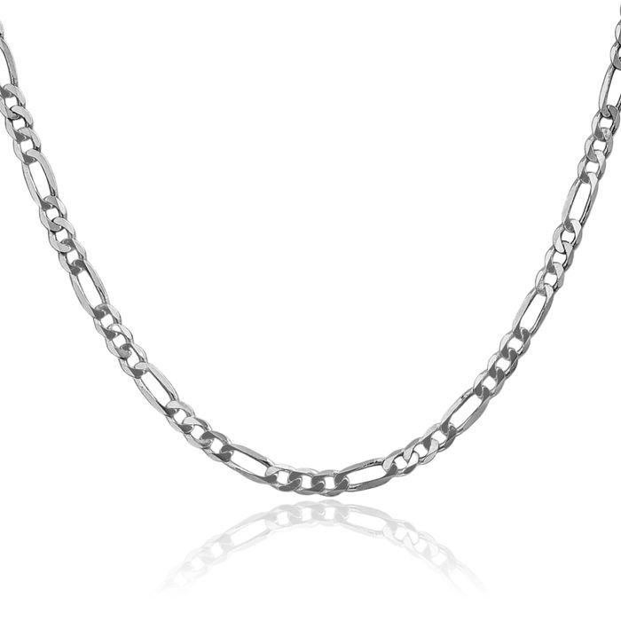 14K Solid 4mm White Gold Figaro Link Chain Necklace