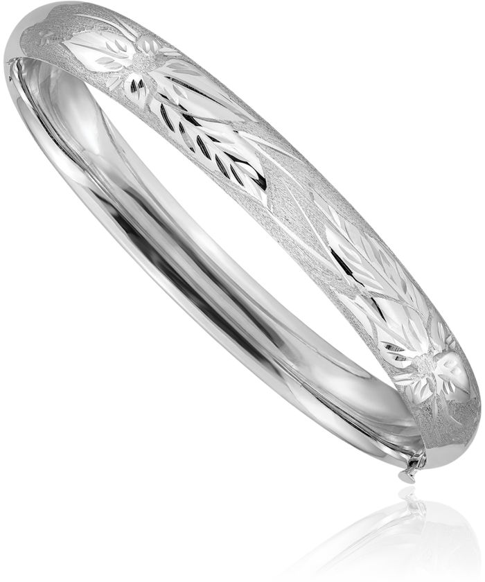 14K Solid 7.90mm White Gold Florentine Bangle Bracelet