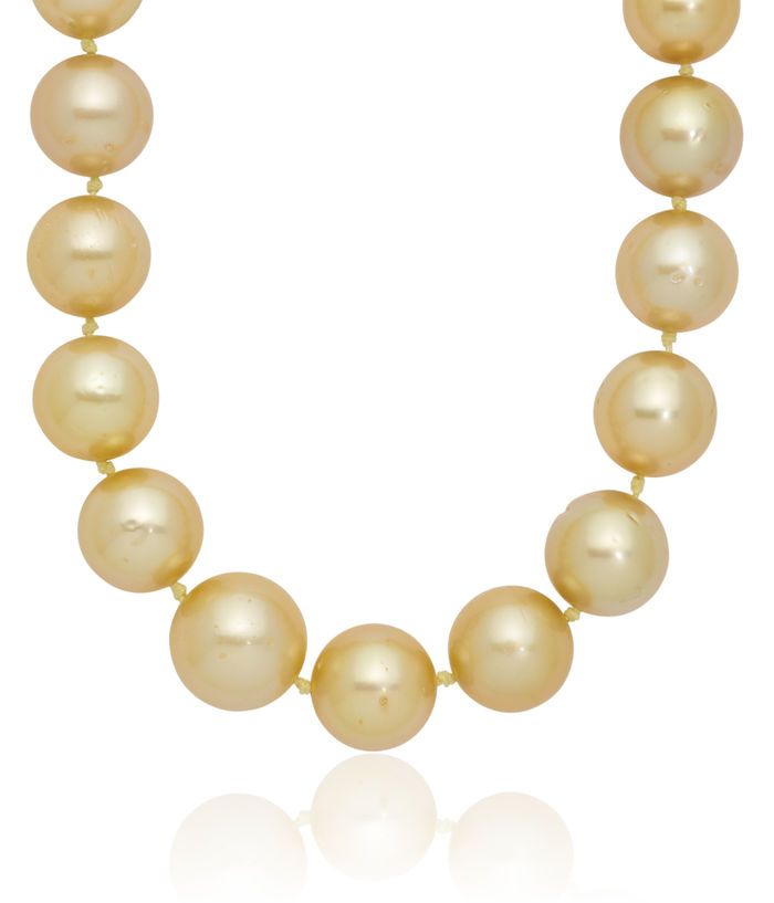 14K Solid 9 12mm Golden South Sea Saltwater Cultured Graduated Baroque Pearl Necklace Chain