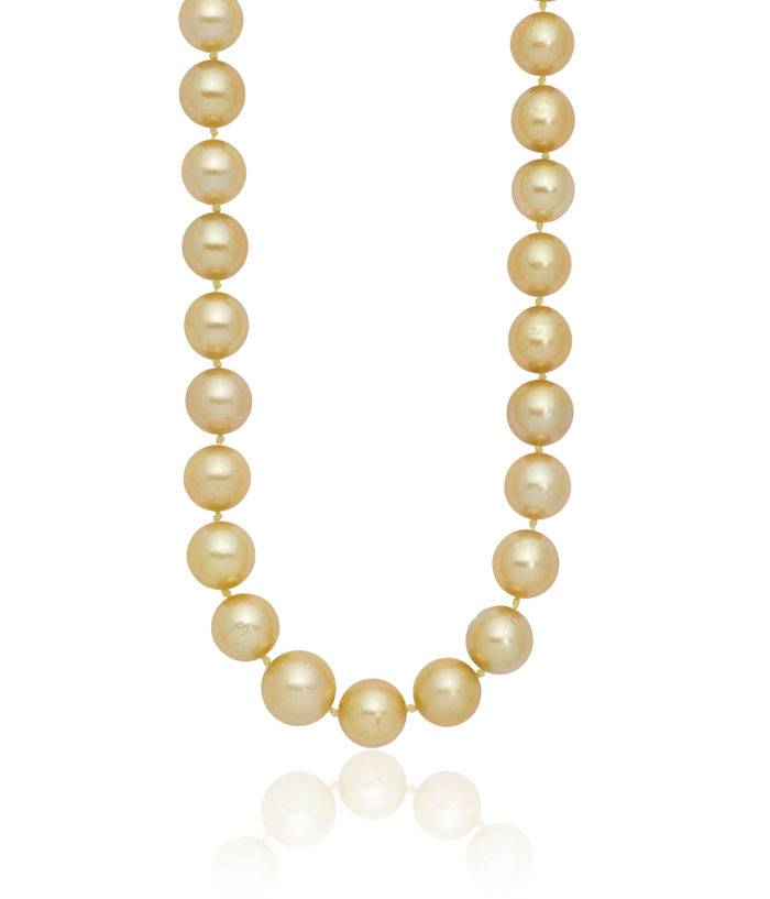 14K Solid 9 12mm Golden South Sea Saltwater Cultured Graduated Baroque Pearl Necklace Chain