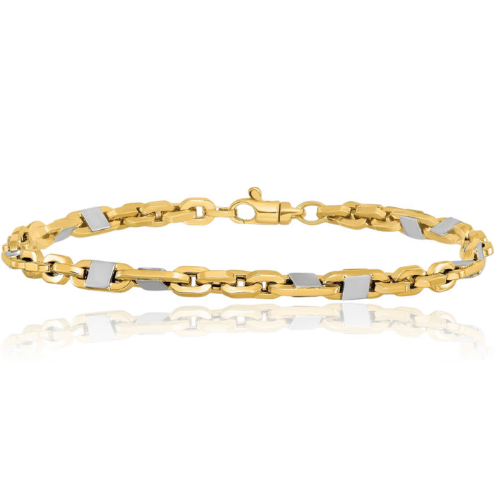 14K Solid Mens Two Tone Gold Link Chain Bracelet