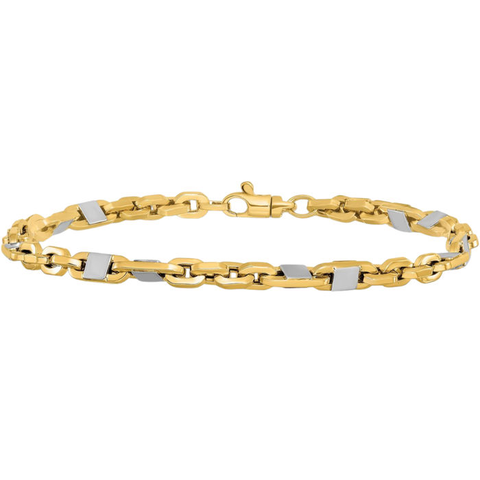 14K Solid Mens Two Tone Gold Link Chain Bracelet