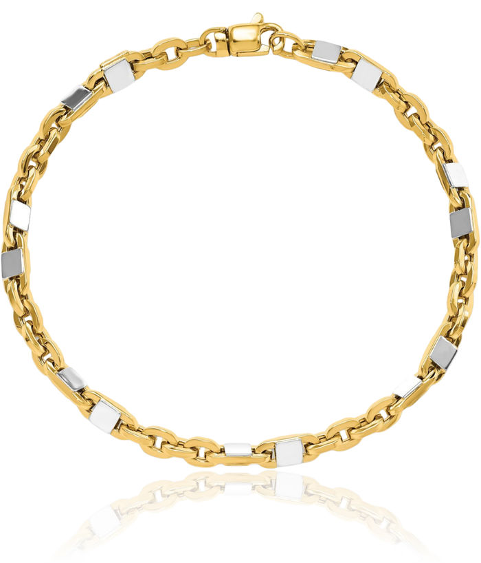 14K Solid Mens Two Tone Gold Link Chain Bracelet