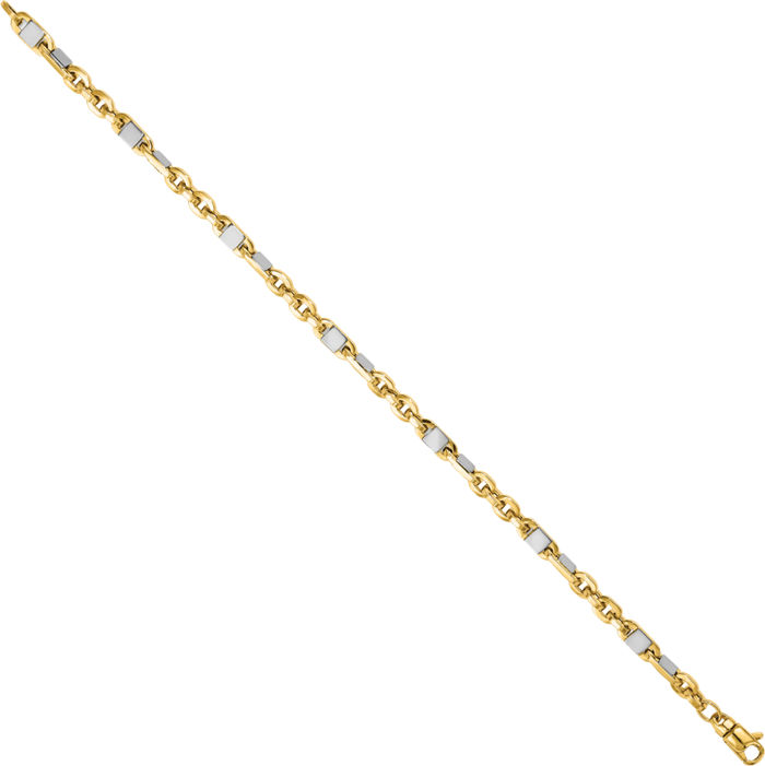 14K Solid Mens Two Tone Gold Link Chain Bracelet