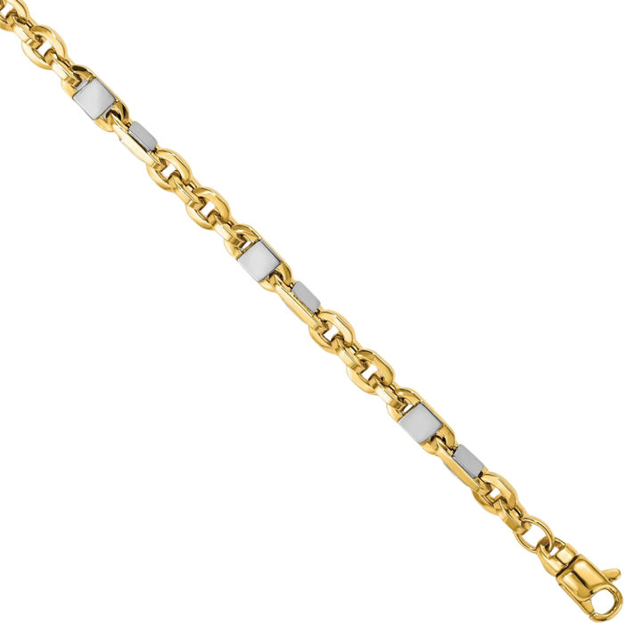 14K Solid Mens Two Tone Gold Link Chain Bracelet