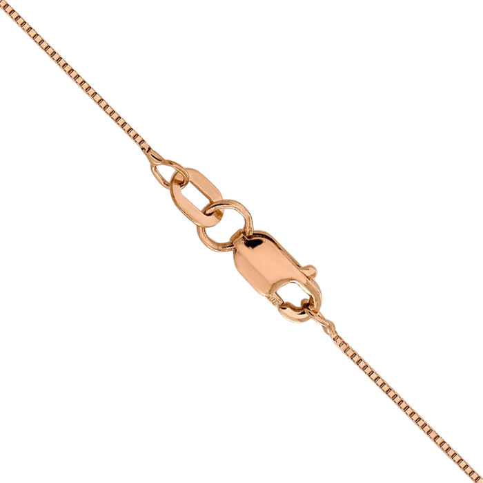 14K Solid Rose Pink Gold 0.5mm Box Link Chain Necklace