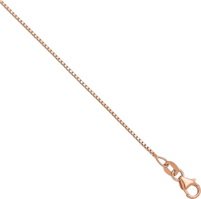 14K Solid Rose Pink Gold 0.9mm Box Link Chain Necklace