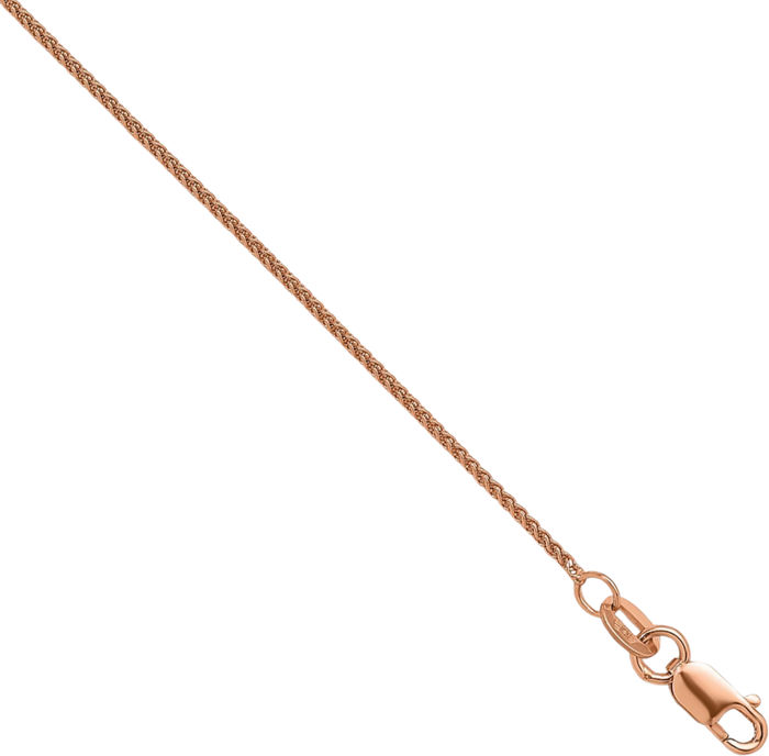 14K Solid Rose Pink Gold 1.1mm Spiga Wheat Link Chain Necklace