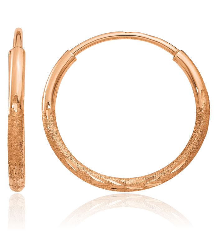 14K Solid Rose Pink Gold 1.25mm Endless Round Huggie Small Hoop Earrings