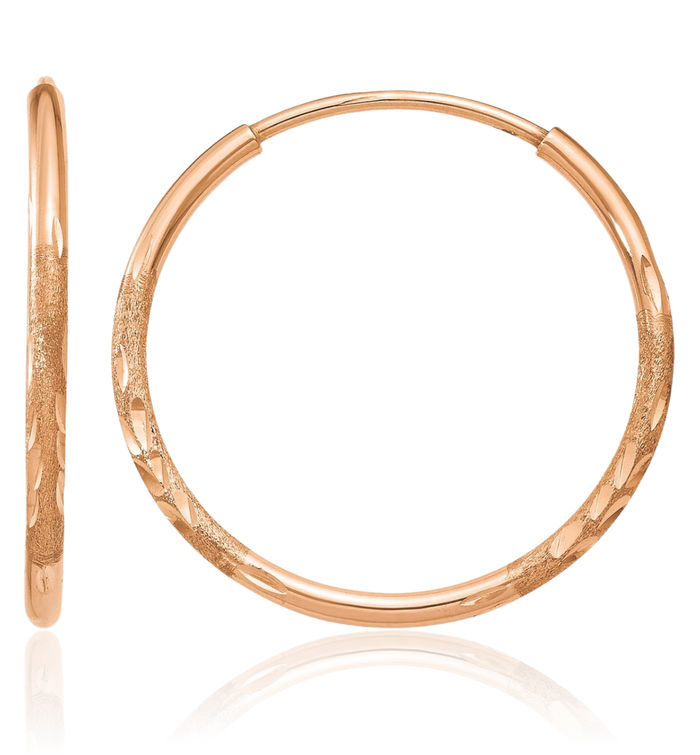 14K Solid Rose Pink Gold 1.25mm Endless Round Small Hoop Earrings