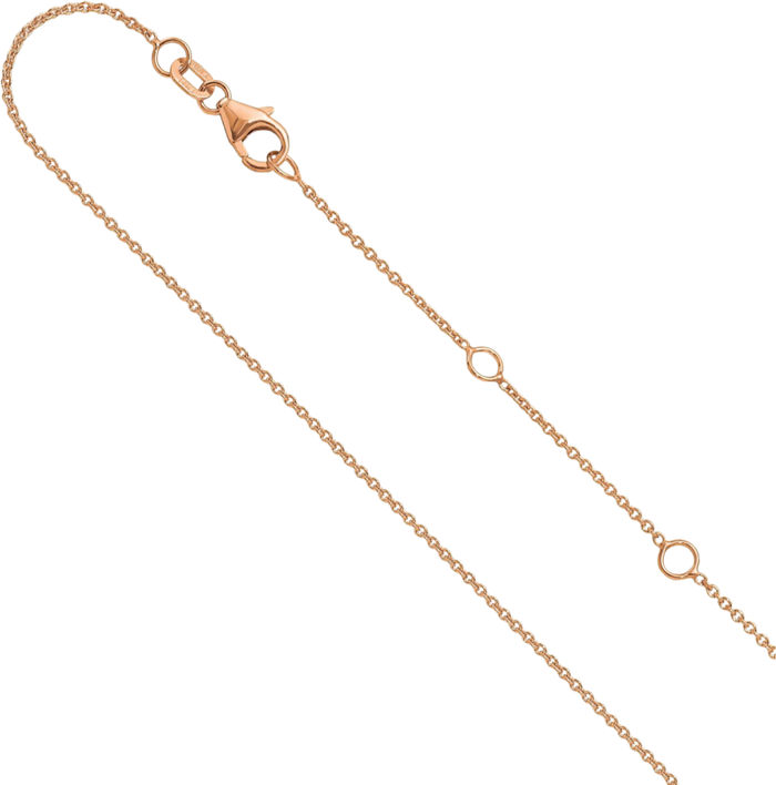 14K Solid Rose Pink Gold 1.25mm Round Cable Adjustable Chain Necklace