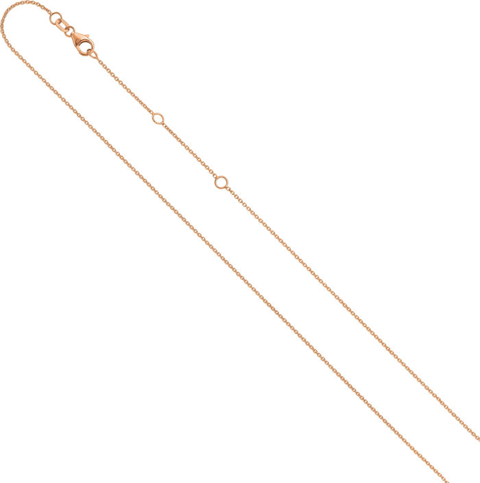 14K Solid Rose Pink Gold 1.25mm Round Cable Adjustable Chain Necklace