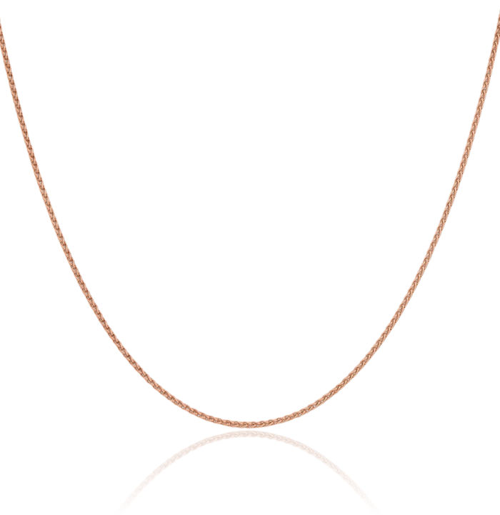 14K Solid Rose Pink Gold 1.25mm Spiga Wheat Link Chain Necklace