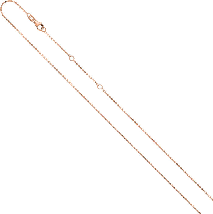 14K Solid Rose Pink Gold 1.2mm Cable Adjustable Chain Necklace