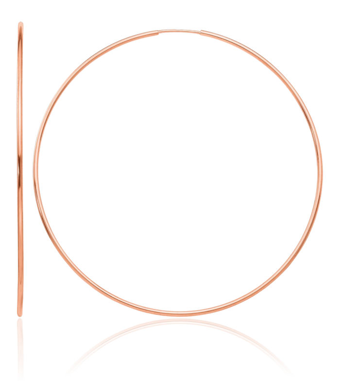 14K Solid Rose Pink Gold 1.2mm Endless Round Large Hoop Earrings