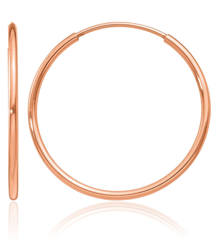 14K Solid Rose Pink Gold 1.2mm Endless Round Medium Hoop Earrings