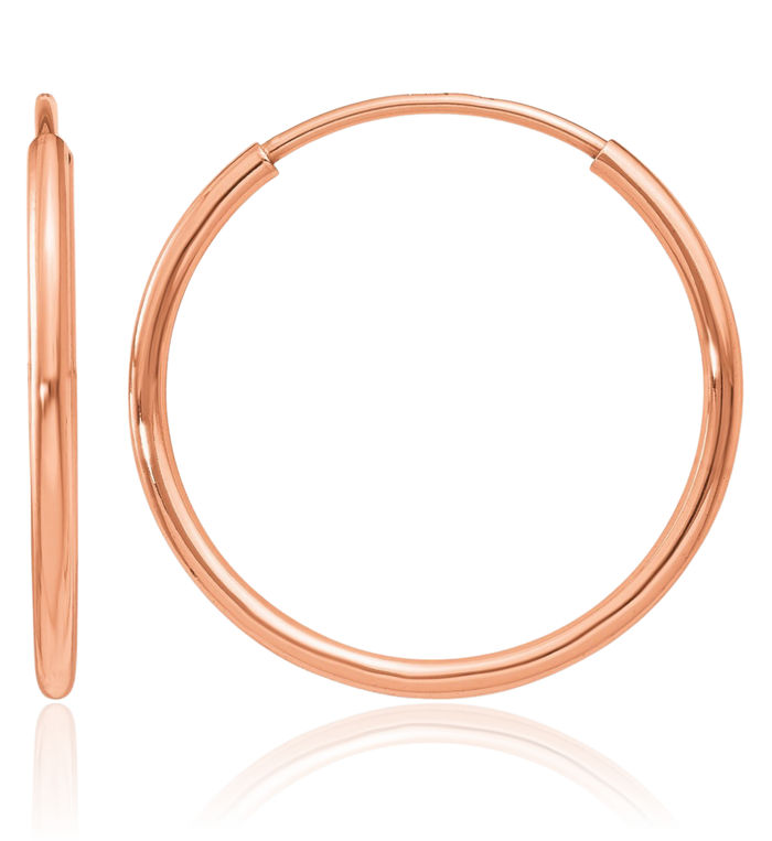 14K Solid Rose Pink Gold 1.2mm Endless Round Small Hoop Earrings