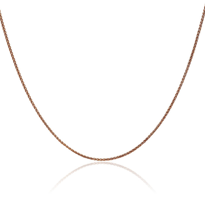 14K Solid Rose Pink Gold 1.2mm Spiga Wheat Link Chain Necklace