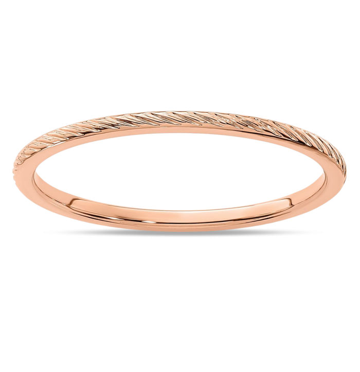 14K Solid Rose Pink Gold 1.2mm Twisted Wire Stacking Wedding Band Woven Crisscross Statement Ring