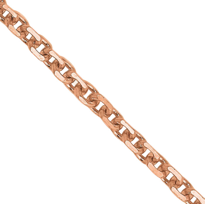 14K Solid Rose Pink Gold 1.4mm Cable Rolo Link Chain Belcher Necklace