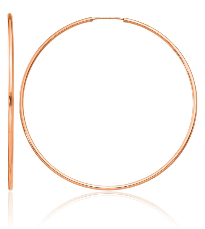 14K Solid Rose Pink Gold 1.5mm Endless Round Large Hoop Earrings