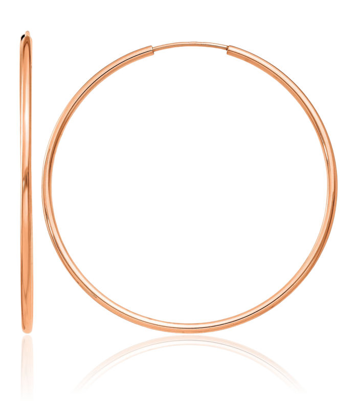 14K Solid Rose Pink Gold 1.5mm Endless Round Large Hoop Earrings