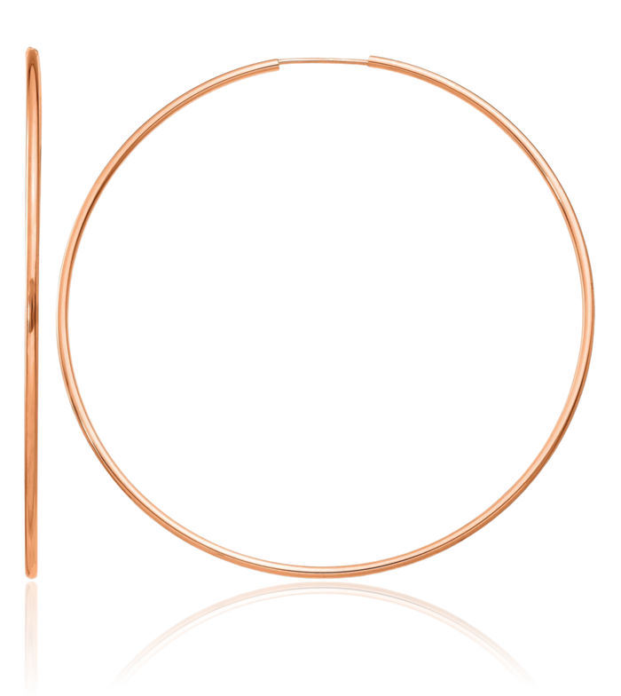 14K Solid Rose Pink Gold 1.5mm Endless Round Large Hoop Earrings