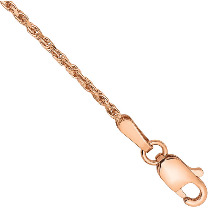 14K Solid Rose Pink Gold 1.5mm Rope Chain Bracelet