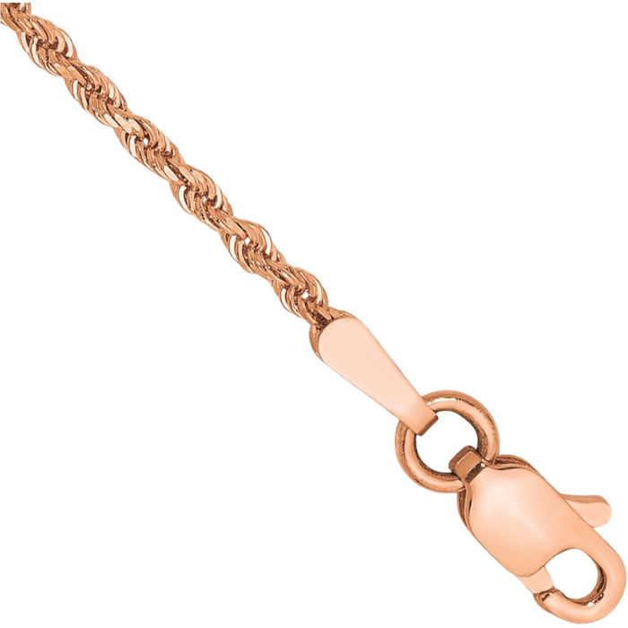 14K Solid Rose Pink Gold 1.5mm Rope Chain Bracelet