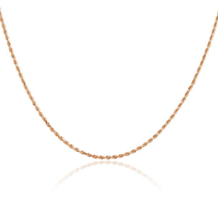 14K Solid Rose Pink Gold 1.5mm Rope Chain Twisted Link Necklace