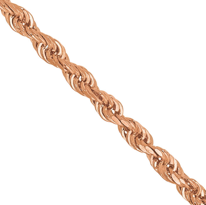 14K Solid Rose Pink Gold 1.5mm Rope Chain Twisted Link Necklace