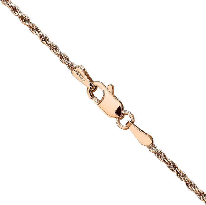14K Solid Rose Pink Gold 1.5mm Rope Chain Twisted Link Necklace