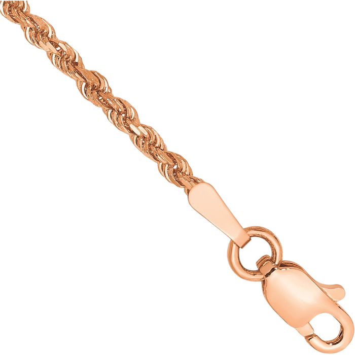14K Solid Rose Gold 1.75mm Rope Chain Bracelet 1.75mm, 14k Yellow Gold Solid Diamond Cut Rope Chain Bracelet, 7 Inch main image 0