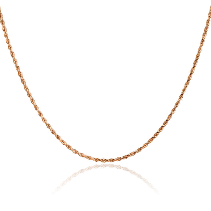 14K Solid Rose Pink Gold 1.75mm Rope Chain Twisted Link Necklace