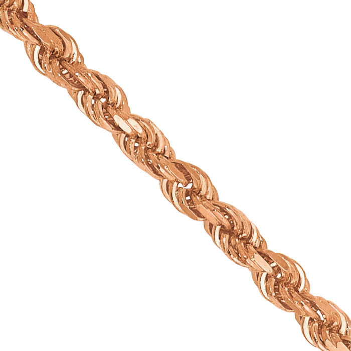 14K Solid Rose Pink Gold 1.75mm Rope Chain Twisted Link Necklace