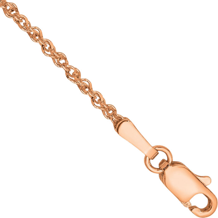 14K Solid Rose Pink Gold 1.7mm Rope Chain Anklet Summer Beach Foot Ankle Bracelet