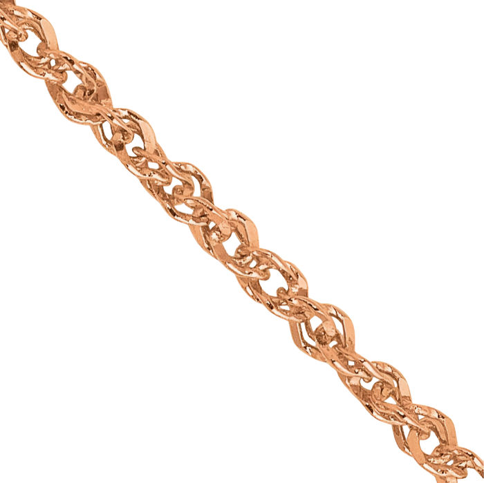 14K Solid Rose Pink Gold 1.7mm Rope Chain Twisted Link Necklace