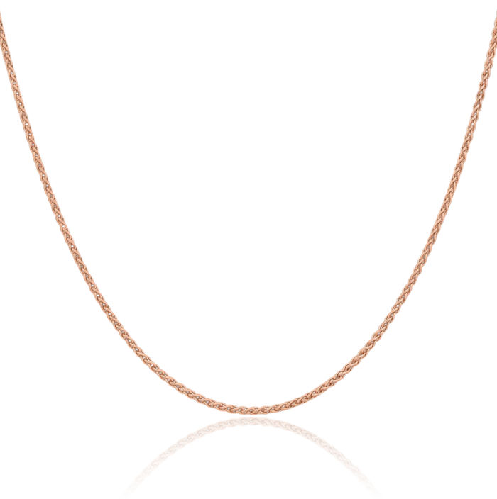 14K Solid Rose Pink Gold 1.7mm Spiga Wheat Link Chain Necklace