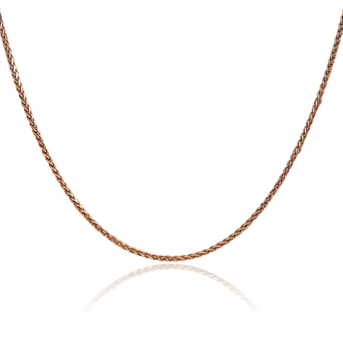 14K Solid Rose Pink Gold 1.7mm Spiga Wheat Link Chain Necklace