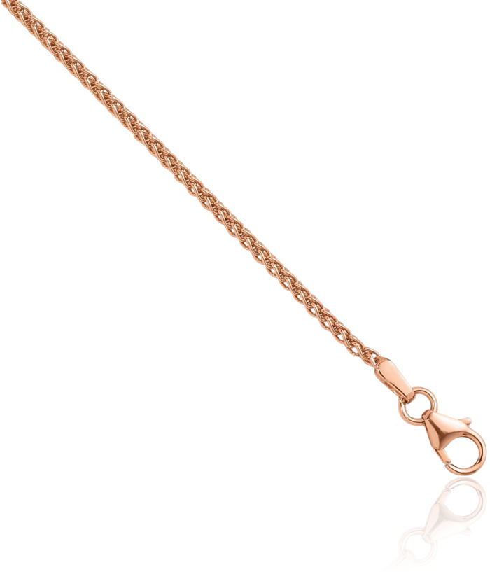 14K Solid Rose Pink Gold 1.7mm Spiga Wheat Link Chain Necklace