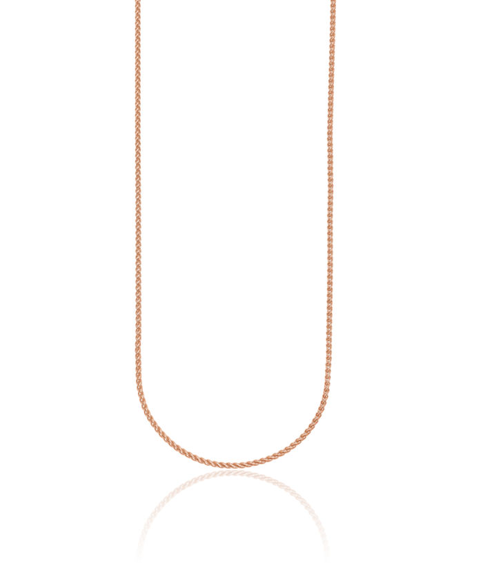 14K Solid Rose Pink Gold 1.7mm Spiga Wheat Link Chain Necklace