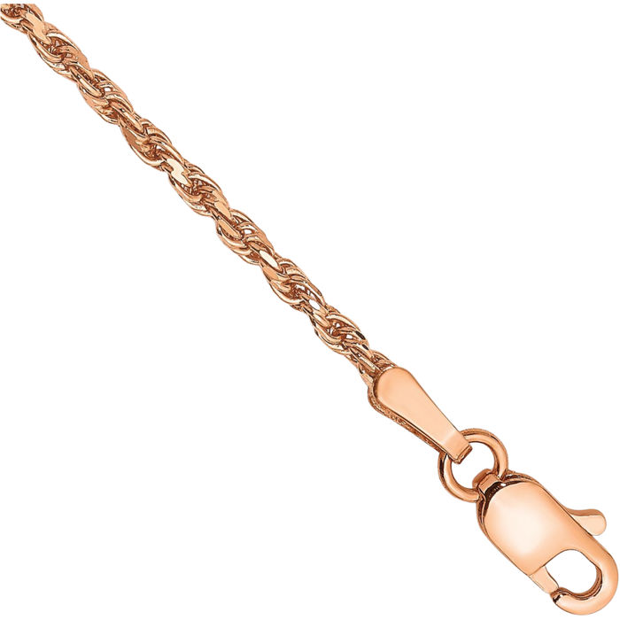 14K Solid Rose Pink Gold 1.8mm Rope Chain Bracelet