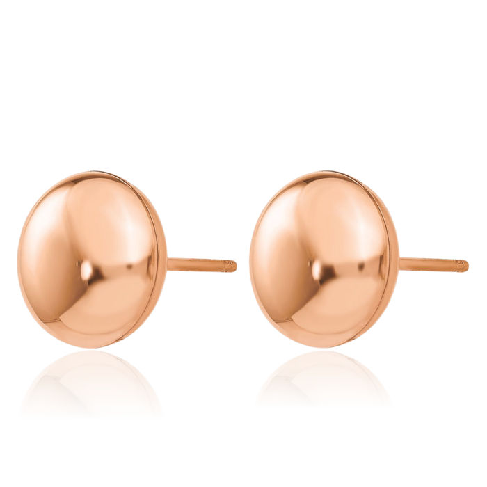 14K Solid Rose Pink Gold 10.5mm Button Stud Earrings