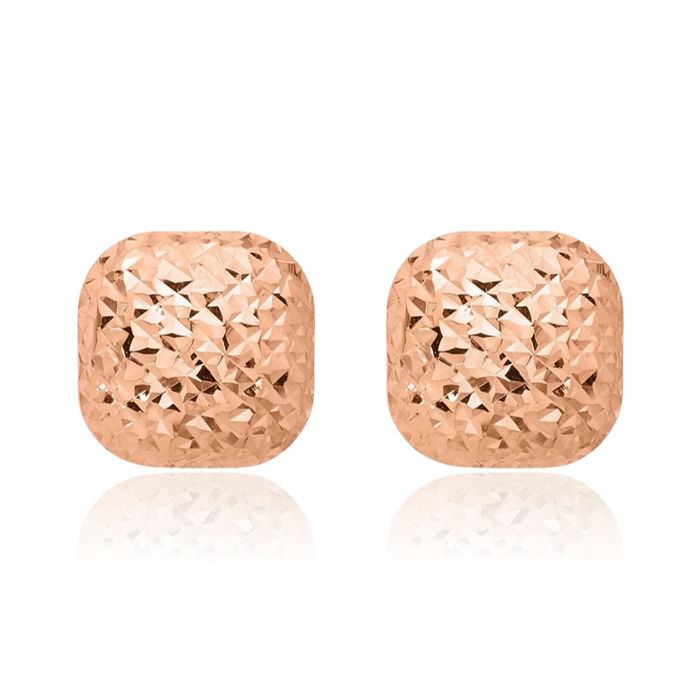 14K Solid Rose Pink Gold 10mm Square Stud Earrings