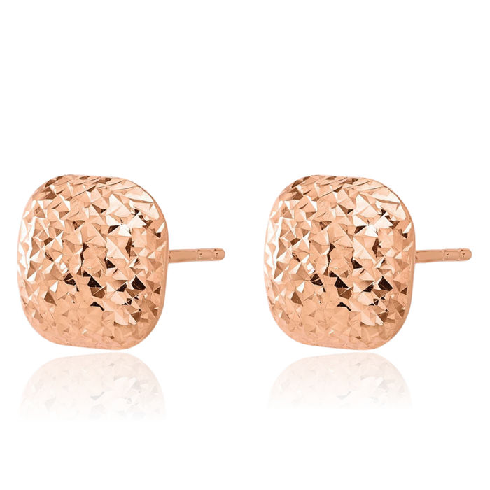 14K Solid Rose Pink Gold 10mm Square Stud Earrings