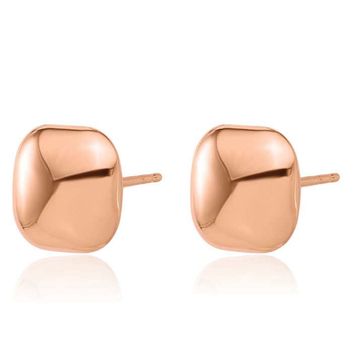 14K Solid Rose Pink Gold 10mm Square Stud Earrings