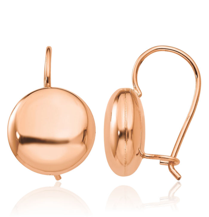 14K Solid Rose Pink Gold 12mm Button Stud Earrings